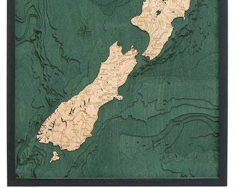 New Zealand Wood Carved Topographic Depth Chart / Map