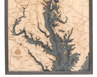 Chesapeake Bay Wood Carved Topographic Depth Chart / Map