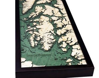 Inside Passage Wood Carved Topographic Depth Chart / Map