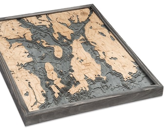 Narragansett Bay & Newport, RI Wood Carved Topographic Depth Chart / Map