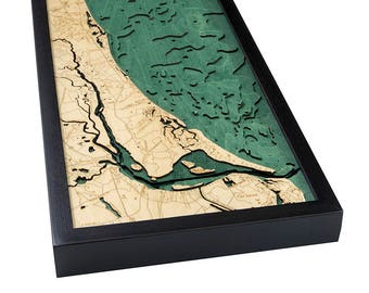 Myrtle Beach Wood Carved Topographic Depth Chart / Map