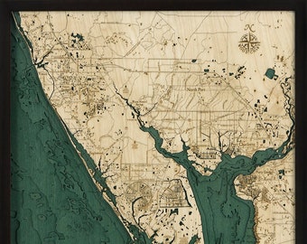 Charlotte Harbor Wood Carved Topographic Depth Chart / Map