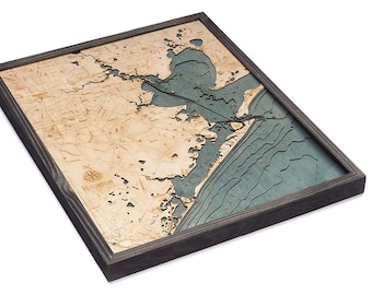 Houston, TX Wood Carved Topographic Depth Chart / Map