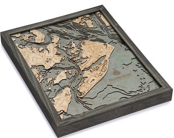 Hilton Head, SC Wood Carved Topographic Depth Chart / Map
