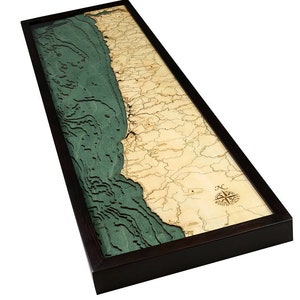 Carte/carte de profondeur topographique en bois sculpté de la côte de l'Oregon