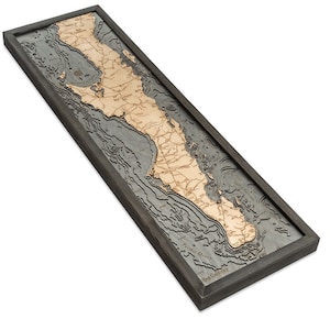 Baja California Wood Carved Topographic Depth Chart / Carte