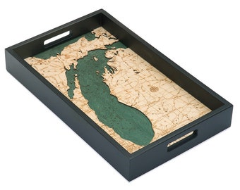 Lake Michigan Wooden Topographical Serving Tray