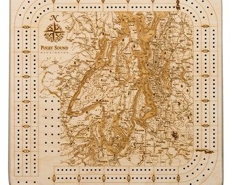 Puget Sound Topographic Cribbage Board