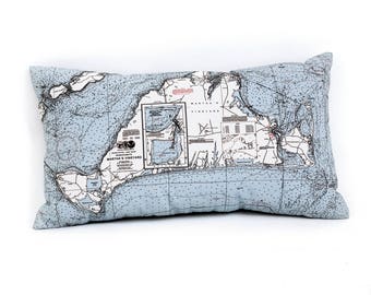 Martha's Vineyard, MA Indoor/Outdoor Nautical Pillow  | Home Decor | Unique Decoration