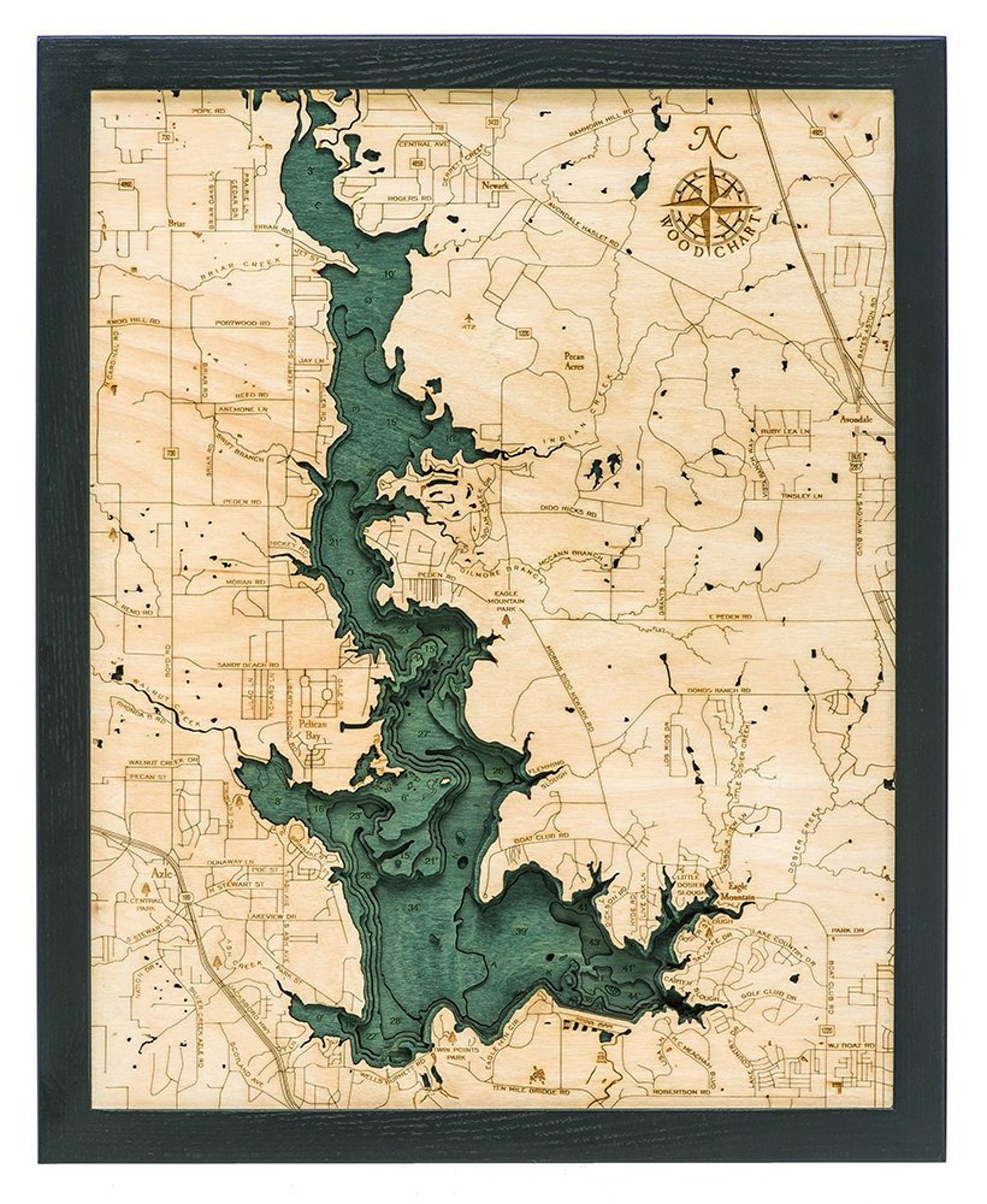 Eagle Mountain Lake Wood Carved Topographic Chart / Map Etsy