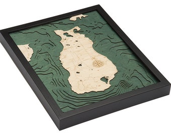 Beaver Island, Michigan Wood Carved Topographic Depth Chart / Map - Brown