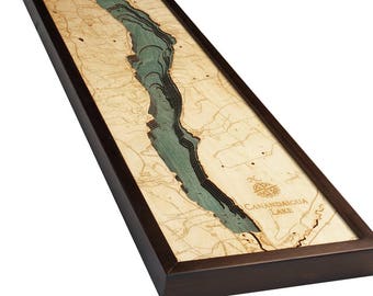 Canandaigua Lake, NY Wood Carved Topographic Depth Chart / Map