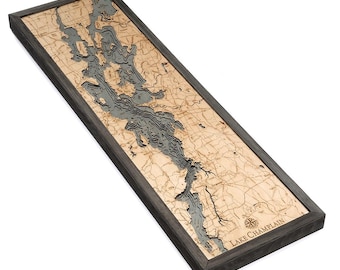 Lake Champlain Wood Carved Topographic Depth Chart / Map - 3 Frame Options