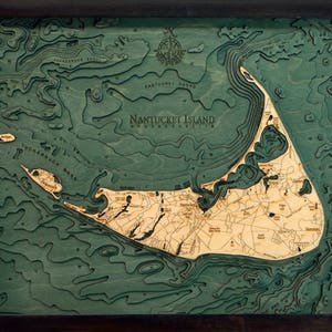 Nantucket Wood Carved Toographic Depth Chart / Carte