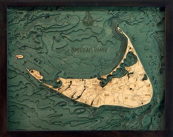 Nantucket Wood Carved Topographic Depth Chart / Map