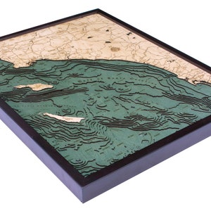 Carte/carte de profondeur topographique sculptée en bois de Los Angeles à San Diego - Marron
