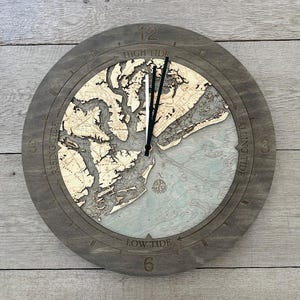 Charleston Tide & Time Clock Wood Carved Topographic Clock