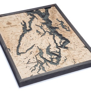 Puget Sound Wood Carved Topographic Map Gray image 1