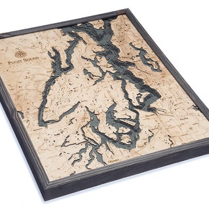 Carte topographique en bois sculpté de Puget Sound (gris)