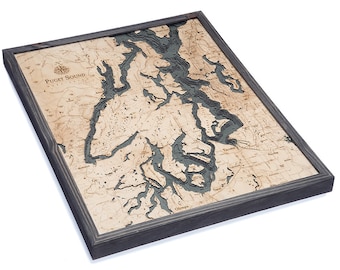 Puget Sound Wood Carved Topographic Map (Gray)