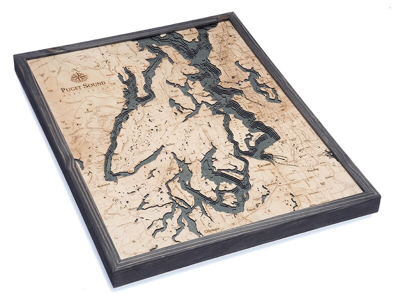 Puget Sound Wood Carved Topographic Map Gray image 1