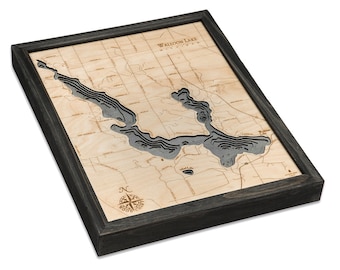 Walloon Lake, Michigan Wood Carved Topographic Depth Chart / Map