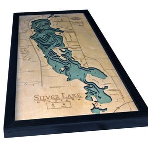 Silver Lake, Michigan Wood Carved Topographic Depth Chart / Map