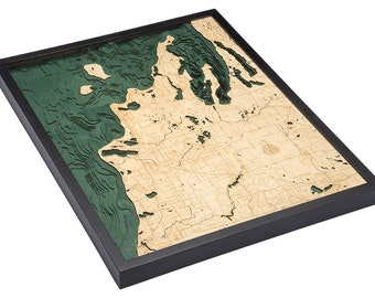 Northern Michigan Route M22 Wood Carved Topographic Depth Chart / Map