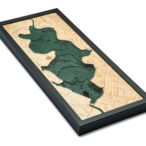 White Rock Lake Wood Carved Toographic Depth Carte / Graphique