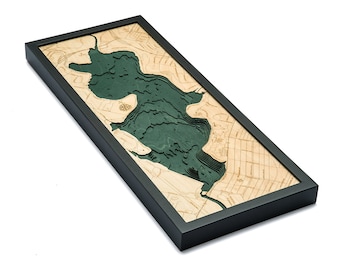 White Rock Lake Wood Carved Topographic Depth Map / Chart