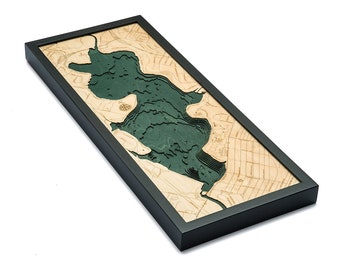 White Rock Lake Wood Carved Topographic Depth Map / Chart