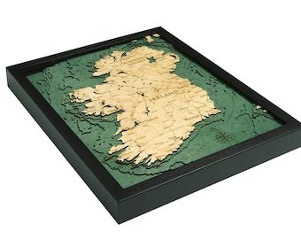 Ireland Wood Carved Topographic Depth Chart / Map