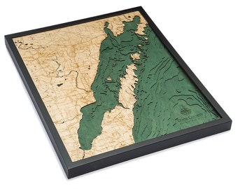 Door County Wood Carved Topographic Depth Chart / Map