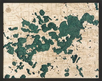 Lake Minnetonka Wood Carved Topographic Depth Chart / Map