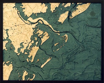 Savannah, Georgia Wood Carved Topographic Depth Chart / Map