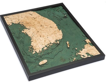 South Korea Wood Carved Topographic Depth Map