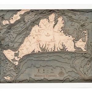 Martha's Vineyard, Massachusetts Map Gift | Laser-Cut 3D Wood Depth Chart | Wood Anniversary, Housewarming & Boater Gift White Frame