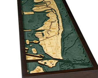 Miami Beach Wood Carved Topographic Depth Chart / Map