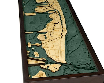 Miami Beach Wood Carved Topographic Depth Chart / Map