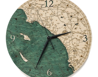 LA to San Diego Wood Carved Clock