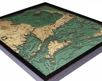 Cape Cod Wood Carved Topographic Depth Chart