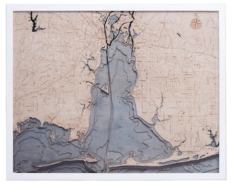 Mobile, Alabama Wood Carved Topographic Depth Chart / Map