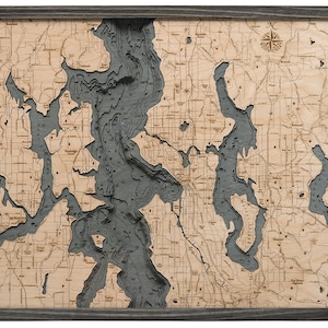 Seattle, WA Wood Carved Topographical Map - Gray Frame