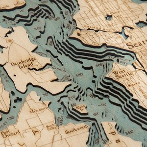 Puget Sound Wood Carved Topographic Map Gray image 7