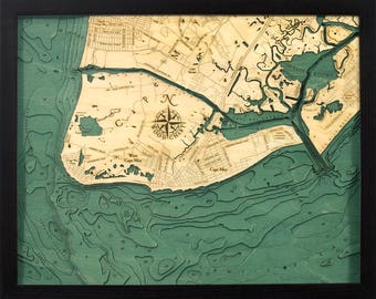 Cape May, New Jersey Wood Carved Topographic Depth Chart / Map