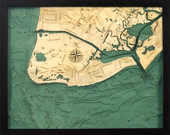 Cape May, New Jersey Wood Carved Topographic Depth Chart / Map