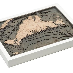 Martha's Vineyard, Massachusetts Map Gift | Laser-Cut 3D Wood Depth Chart | Wood Anniversary, Housewarming & Boater Gift image 8