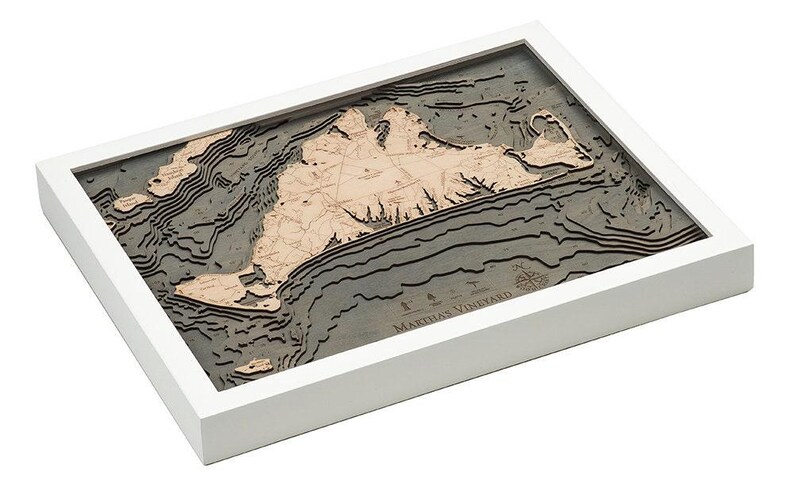 Martha's Vineyard, Massachusetts Map Gift | Laser-Cut 3D Wood Depth Chart | Wood Anniversary, Housewarming & Boater Gift image 8