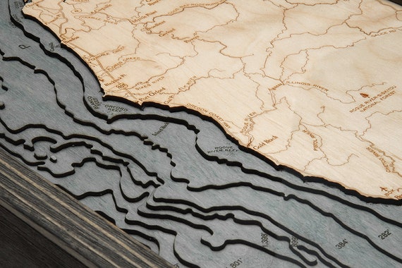 Oregon Coast Wood Carved Topographic Depth Chart / Map - Etsy