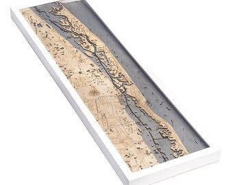 Indian River, Florida Wood Carved Topographic Depth Chart / Map